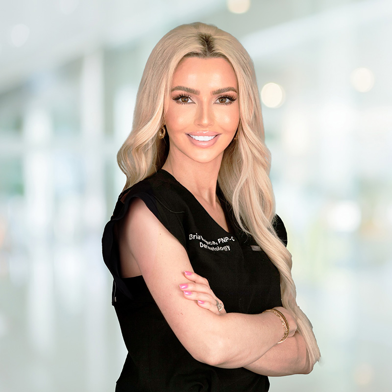 Bria Barjuca, a board-certified nurse practitioner passionate about medical dermatology, surgery, and cosmetic dermatology.